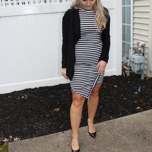 black and white striped midi dress